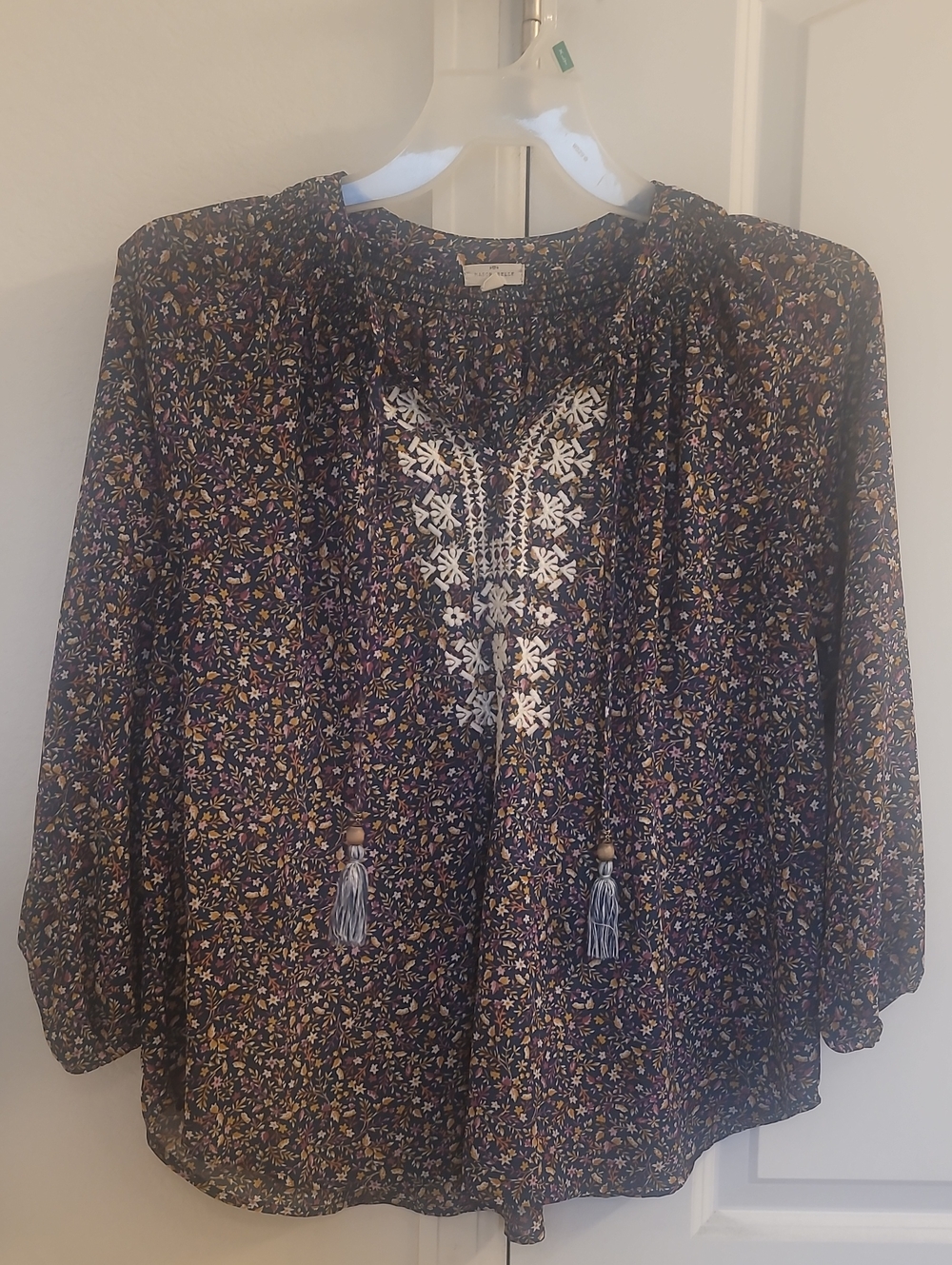 Embroidered Floral Peasant Blouse